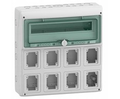Schneider 13182 Skirstyklė 1x18 paviršiuje montuojama Mureva IP65, skirta gMRV-1-18+1-NT-T/8 lizdams 8 skylės 90x100mm 13182