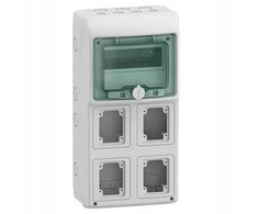 Schneider 13179 Mureva IP65 ant paviršiaus montuojamas 1x8 skirstomasis įrenginys, skirtas prijungti gMRV-1-8-NT-T/4 lizdus 4 skylės 90x100mm 13179