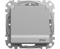 Schneider Electric Sedna Design, 2P+PE lizdas su IP44 langinėmis, sidabrinis aliuminis