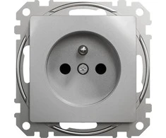 Schneider Electric Sedna Design, 2P+PE lizdas su langinėmis (besriegiai gnybtai), sidabrinis aliuminis