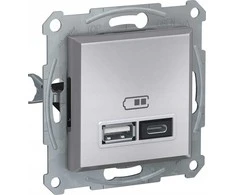 SCHNEIDERE Schneider Asfora EPH2700362 USB įkrovimo lizdas, įleidžiamas, A+C, 2.4A, be rėmelio, plienas