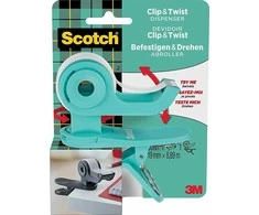 Scotch dozatorius, skirtas SCOTCH® Clip&amp;Twist juostoms (C-19-CLIP), įskaitant Magic tape 19mmx8,89m, žalia