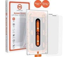 „Mobile Origin“ ekrano apsaugos „iPhone 14 Plus / 13 Pro Max“ su lengvai aplikuojamais apsauginiais lipdukais, 2 vnt. pakuotėje.