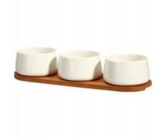 Secret De Gourmet Bamboo Porcelianinių mirkymo indelių rinkinys APERIO, 3 x 200 ml, bambukinis padėklas