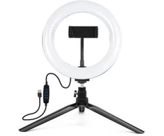 Selfie lazdelė E-LIGHT Kijek ST6-5 16 cm 10 W LED žiedo lemputė su telefono laikikliu + 0,5 m metalinis trikojis + BT nuotolinio valdymo pultelis Juoda (ELIG-ST6-05M)