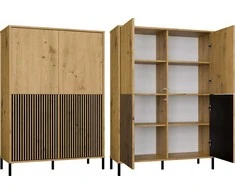 Top E Shop KAMARO 4DK SLIM/GL ĄŽUOLINĖ ARTISAN VITRINĖ SPINTELĖ