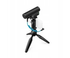 „Sennheiser MKE 400 Mobile Kit“ – kondensatorinis superkardioidinis mikrofonas su žemo dažnio filtru ir „Manfrotto“ trikoju