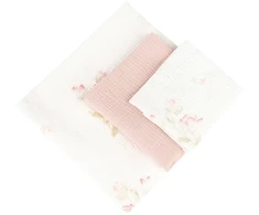 Sensillo TRIO PIELUCH MUŚLIN KRESZOWANY 120X120, 70X60, 30X35 3 SZT FLOWERS Rožinis