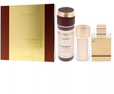 Al Haramain Amber Oud Gold Edition parfuminio vandens purškimo rinkinys 75ml + parfuminio vandens purškiklis 30ml + purškiamas dezodorantas 200ml