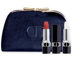 Set Christian Dior: Couture Colour Velvet Kreminis Lipstick 720 Icone Papildomas 3.5 ml + Couture Colour Lūpų balzamas 000 Diornatural Refill 3.5 g + Textile Makeup Bag Mėlyna