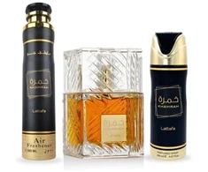 Lattafa Khamrah EDP rinkinys unisex (EDP 100 ml + Dezodorantas 200 ml + Air Freshener 300 ml)