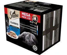 SHEBA Tray of Pate su balta žuvimi/žuvis/lašiša/Tuna – drėgnas kačių maistas – 32×85 g