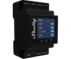 Shelly Pro 4PM 4 kanalų DIN bėgio relė jungiklis su Wi-Fi, LAN ir Bluetooth ryšiu