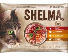 Kačių Maistas - SHELMA Drėgnas Kačių Maistas 340g Vištiena, Kalakutiena, Jautiena, Antiena