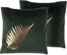 Shumee rinkinys iš 2 velour dekoratyvinių pagalvių su lapų motif 45 x 45 cm žalia FERN