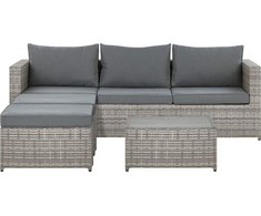 Lauko baldų komplektas Beliani Sodo kampinė sofa su staliuku 5 asmenims SABBIA Modulinis technoratanas Kairinis Šviesiai pilkas