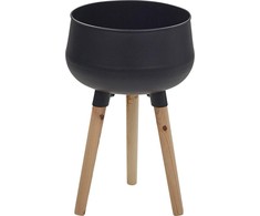 Beliani Shumee Metalo puodas 30 x 30 x 47 cm juoda su lengvos medienos AGROS