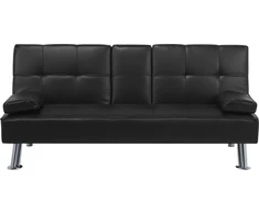 Beliani Trivietė sofa-lova ROXEN iš eko odos, juoda