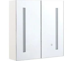 Beliani Pakabinama vonios kambario spintelė su LED veidrodžiu CHABUNCO 60 cm 60 cm balta