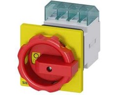 Siemens kumštelinis jungiklis 0-1 3P 16A įmontuotas geltonas/raudonas IP65 (3LD2054-0TK53)