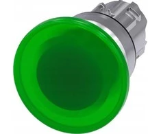 Siemens Apšviestas grybo mygtukas 22 mm apvalus blizgus metalinis žalias 40 mm su spyruokliniu grąžinimu 3SU1051-1BD40-0AA0