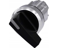 Siemens apšvietimo jungiklis 22 mm apvalus metalinis juodas ilgas ašmenys 2 poz. OI su spyruokliniu grąžinimu 3SU1052-2CC10-0AA0
