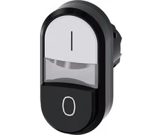 Siemens Apšviestas dvigubas mygtukas 22 mm apvalus plastikinis baltas ir juodas o Plokšti mygtukai, aukšti 3SU1001-3BB61-0AK0