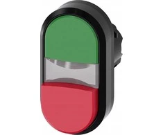 Siemens Dvigubas mygtukas 22 mm apvalus plastikinis žalias raudonas plokšti / aukšti mygtukai 3SU1000-3BB42-0AA0
