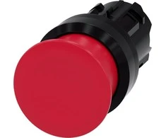 Siemens Grybų mygtukas 22 mm apvalus plastikinis raudonas 30 mm su spyruokliniu grąžinimu 3SU1000-1AD20-0AA0