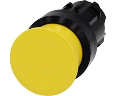 Siemens Grybų mygtukas 22 mm apvalus geltonas plastikas 30 mm su spyruokliniu grąžinimu 3SU1000-1AD30-0AA0