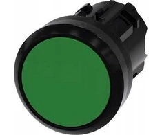 Siemens Mygtukas 22 mm apvalus plastikinis žalias plokščias, savaime negrįžtantis, atrakinamas paspaudus 3SU1000-0AA40-0AA0