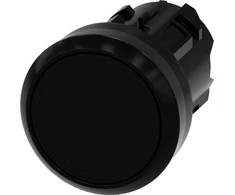 Siemens mygtukas 22 mm apvalus plastikinis juodas plokščias be savaiminio grįžimo, atrakinamas paspaudus 3SU1000-0AA10-0AA0
