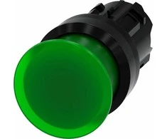 Siemens Apšviestas grybo mygtukas 22 mm apvalus plastikinis žalias 30 mm su spyruokliniu grąžinimu 3SU1001-1AD40-0AA0