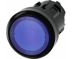 Siemens Apšviestas mygtukas 22 mm apvalus mėlynas plastikinis plokščias be savaiminio grįžimo, atrakinamas paspaudus 3SU1001-0AA50-0AA0