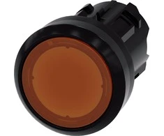 Siemens Apšviestas mygtukas 22 mm apvalus plastikinis gintaro spalvos plokščias su spyruokliniu grąžinimu 3SU1001-0AB00-0AA0