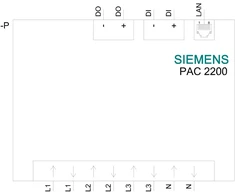 Siemens Tinklo parametrų matuoklis PAC2200 65A energijos skaitiklis 1 kl. MODBUS TCP/IP RJ45 žiniatinklio serveris 1DI 1DO DIN 7KM2200-2EA40-1EA1
