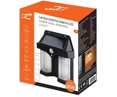 Sieninis šviestuvas LTC Lampa sieninė saulės energijos LED COB 10W 1200lm, judesio jutiklis, nuo sutemų, akumuliatorius 1800mAh IP54 (ABS)
