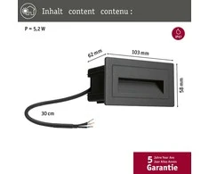 Sieninis šviestuvas Paulmann Sieninės lempos fasado šviestuvas 230V OWŚ Ilgas 4W IP44 3000K 103x62 mm Aliuminis