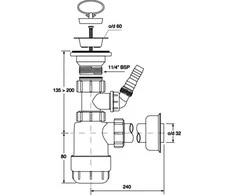 Sifonas McAlpine butelis 5 / 4 "DN32 mažai balta (HC1LWM)