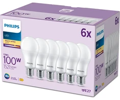 Signify „Philips“ LED įprasta lempa su 100 W, E27 pagrindu, matinė, šiltai balta (2700 K) pakuotė po 6