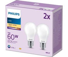 Signify „Philips“ LED klasikinė lempa, 60 W, E27, šiltai balta, 806 lm, matinė, 2 vnt. pakuotėje
