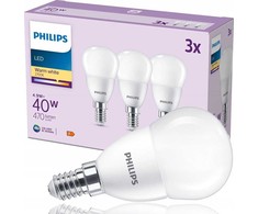 Signify „Philips“ LED klasikinė lempa 40W E14, šiltai balta, 470lm, matinė, 3 vnt. pakuotėje