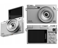 Aparat Skaitmeninis 64mp / 4k / 16x Zoom / Obrotowy Ekran Lcd 2,88" / Xrec C77 / Sidabrinė