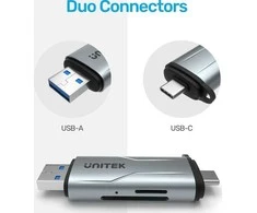 Atminties kortelė Skaitytuvas Unitek SD/Micro SD USB-A 5Gbps/USB-C pilka (R1010A)