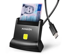 „Axagon CRE-SM4NC“ USB-C išmaniųjų kortelių skaitytuvas. Universalus stalinis USB kontaktinis išmaniųjų ID kortelių skaitytuvas su ilgu USB-C laidu.