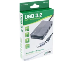 „Skaitytuvas InLine® USB 3.2 Multi Cardreader Hub“, SD/TF/MS/XD/CF, 3 prievadų USB-A, dvigubas