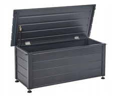 Beliani Skrzynia ogrodowa CAMPALTO Metal 113 cm 50 cm Tamsiai pilka