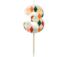 Party Deco PartyDeco gimtadienio žvakė Nr. 3, rombo formos, 55 cm, mišinio spalva 67165