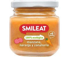 Ekologiškas desertas kūdikiams po 6 mėnesių Obuolių morkų apelsinas Smileat 130g