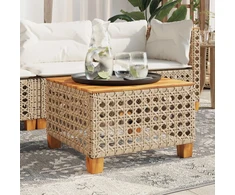 sodo stalas smėlio spalvos 55x55x36 cm PE rotango ir akacijos medienos